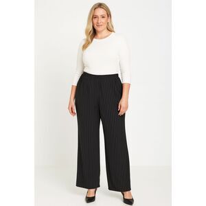 PrettyLittleThing Pinstripe Wide Leg Trouser Career Black 10